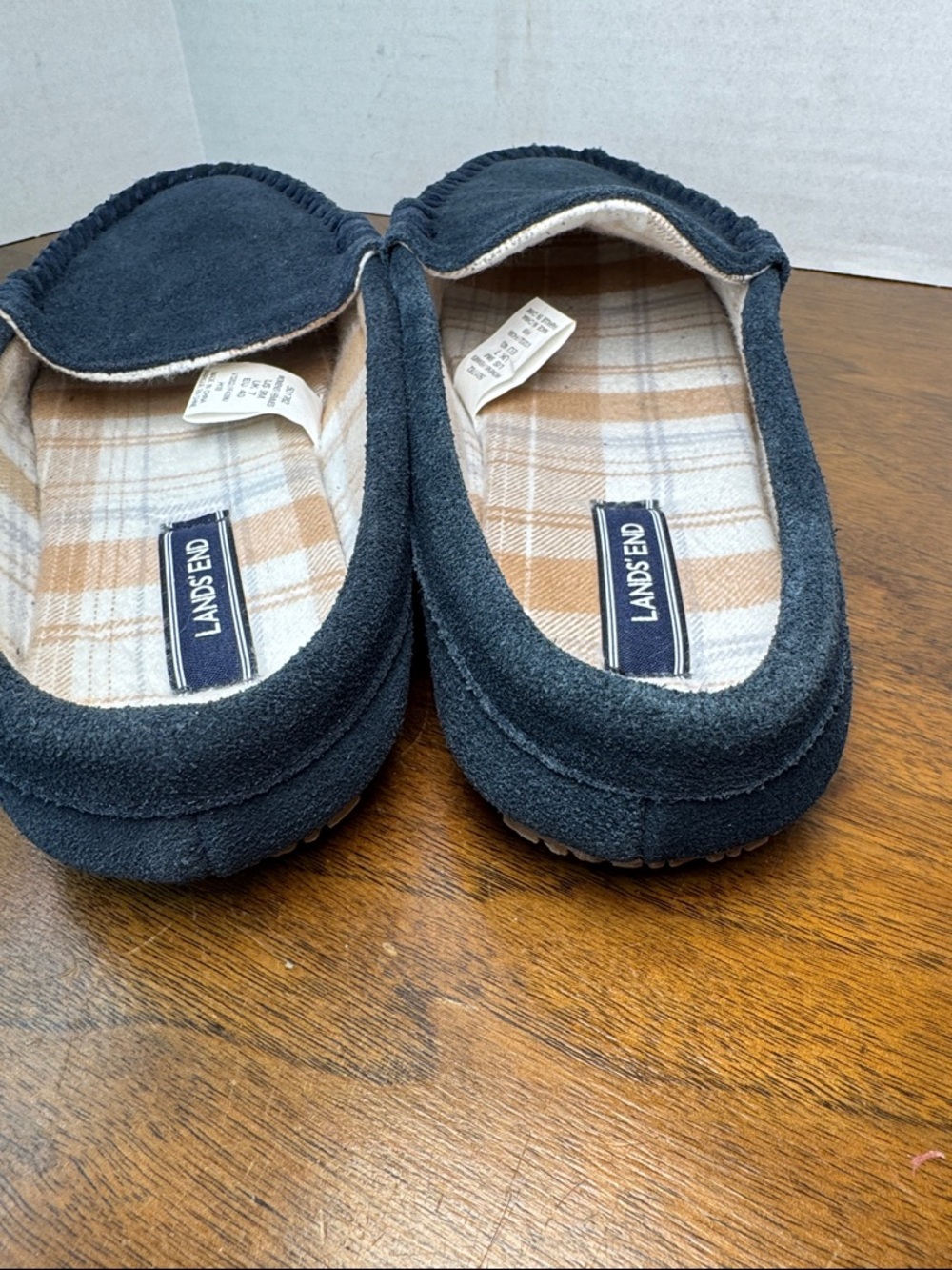 NWOT Lands End Suede Slip-on Moccasin Mules Hard-sole Slippers Navy, Womens 9 - Picture 5 of 13
